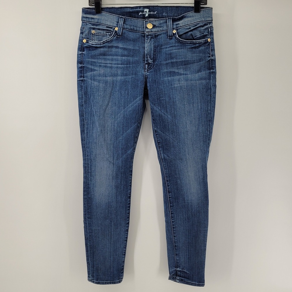 7β For All Mankind The Skinny Jeans Womens 30 Blue Medium Wash Stretch Denim